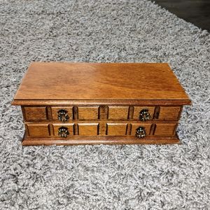 Vintage Wooden Jewelry Box Felt Lined Drawer Mirror 10x5x4 Rectangular